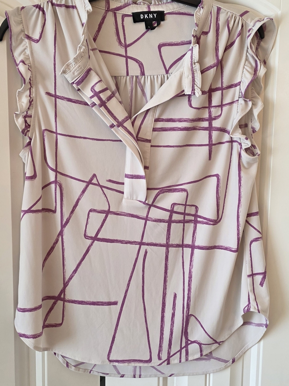 DKNY Cream Blouse with Purple Geometric Print